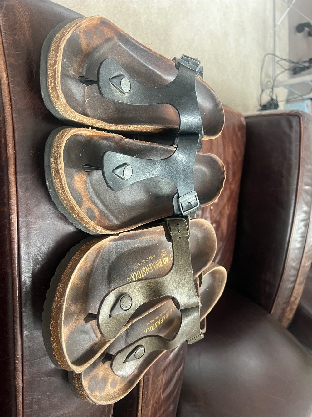 Birkenstock Black Leather Toe-Post Sandals with Buckle